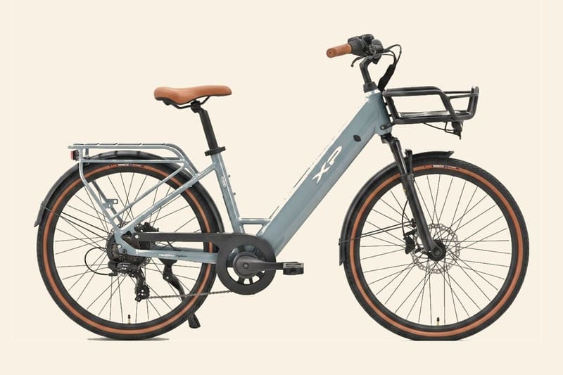 E-bike S-D6 grigio-azzurra con cesto e portapacchi